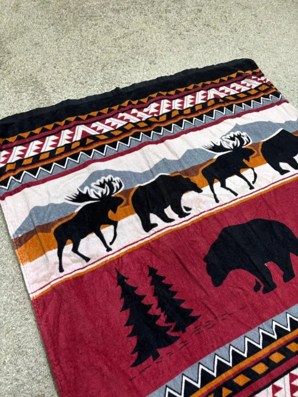 VTG Earth Ragz Beach Towel RARE Moose Bear Cabin Lodge Southwest Cotton 34x64 in